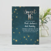Gouden Twinkle Stars Celestial Sky Sweet 16 Party Kaart (Staand voorkant)