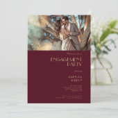 Gouden Type Deco | Bourgondische verlovingsfeestfo Kaart (Staand voorkant)