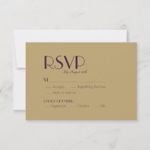 Gouden Type Deco Donker Paarse bruiloft maaltijd RSVP Kaartje
