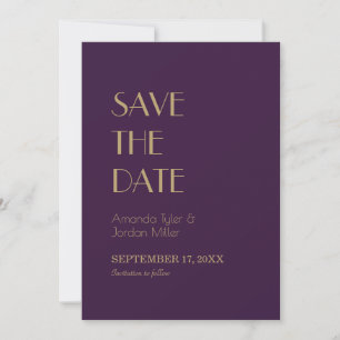 Gouden Type Deco Donker Paarse bruiloft terug fo Save The Date