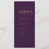 Gouden Type Deco | Donker Paarse Diner Drink Menu (Achterkant)