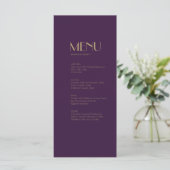 Gouden Type Deco | Donker Paarse Diner Drink Menu (Staand voorkant)