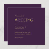 Gouden Type Deco | Donker Paarse Vierkante Bruilof Kaart (Voorkant / Achterkant)