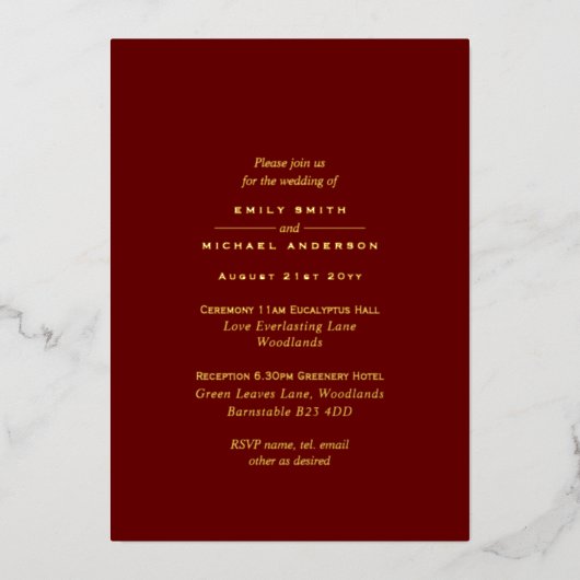 Gouden Typografie All-in-1 Monochrome Bruiloft Folie Uitnodiging (Voorkant)