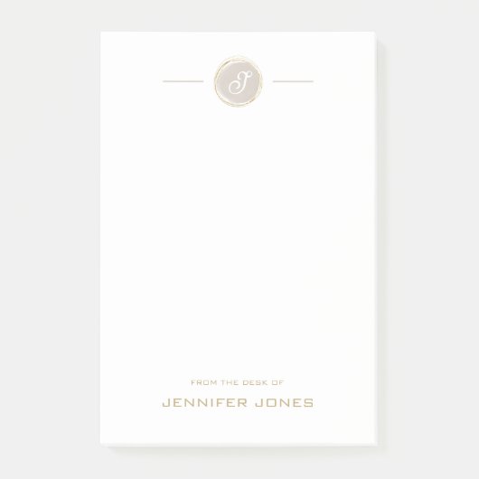 Gouden typografie Beige waterverf monogram naam Post-it® Notes (Voorkant)
