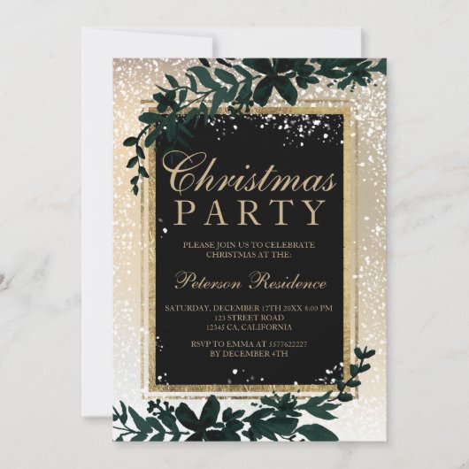 gouden typografie blaassneeuw elegant kerst kaart (Voorkant)