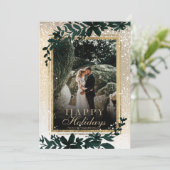 gouden typografie blaassneeuw kerstfoto feestdagenkaart (Staand voorkant)