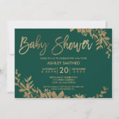 Gouden typografie blad bloemengroen baby shower kaart (Voorkant)