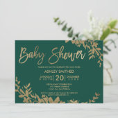 Gouden typografie blad bloemengroen baby shower kaart (Staand voorkant)