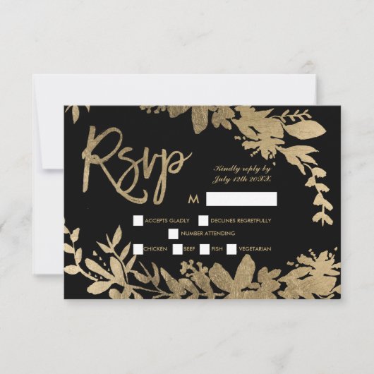 Gouden typografie blad bloemenzwart rsvp bruiloft  (Voorkant)