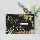 Gouden typografie blad bloemenzwart rsvp bruiloft  (Staand voorkant)