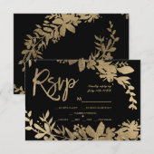 Gouden typografie blad bloemenzwart rsvp bruiloft (Voorkant / Achterkant)