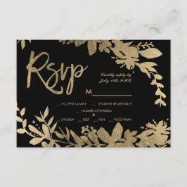 Gouden typografie blad bloemenzwart rsvp bruiloft kaartje