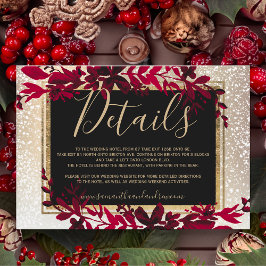 gouden typografie blad rode sneeuw winter details informatiekaartje