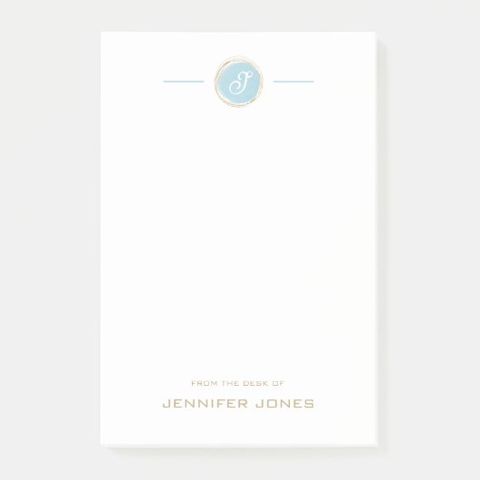 Gouden typografie blauw waterverf monogram naam post-it® notes (Voorkant)