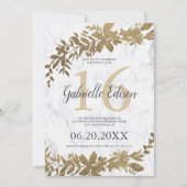 Gouden typografie Bloemen wit marmer Sweet 16 Kaart (Voorkant)