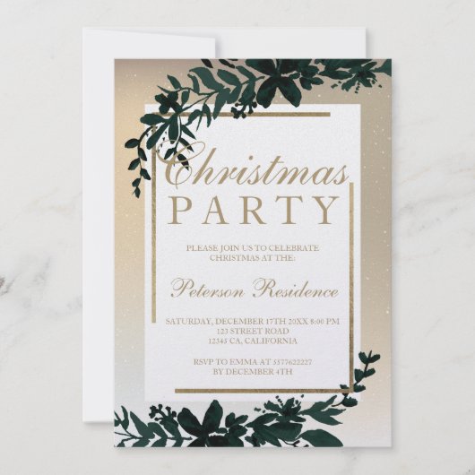 Gouden typografie Bloemensneeuw lijst bladkerst Kaart (Voorkant)