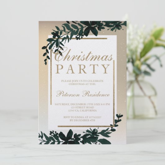 Gouden typografie Bloemensneeuw lijst bladkerst Kaart (Staand voorkant)