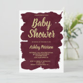 Gouden typografie bordeaux waterverf Baby shower Kaart (Staand voorkant)