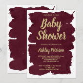 Gouden typografie bordeaux waterverf Baby shower Kaart (Voorkant / Achterkant)