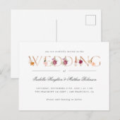 Gouden Typografie Bourgondië Bloemen Huwelijk Uitnodiging Briefkaart (Voorkant / Achterkant)