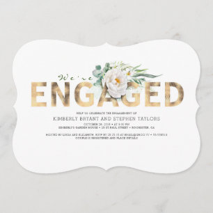 Gouden Typografie en White Flowers Engagement Part Kaart