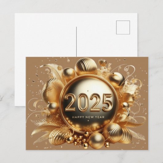 Gouden typografie Gelukkig Nieuwjaar 2025 Briefkaart (Voorkant / Achterkant)