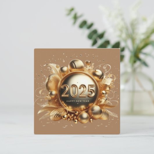 Gouden typografie gelukkig nieuwjaar 2025 flat feestdagenkaart (Staand voorkant)