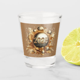 Gouden typografie Gelukkig Nieuwjaar 2025 Shot Glas