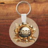 Gouden typografie Gelukkig Nieuwjaar 2025 Sleutelhanger (Voorkant)