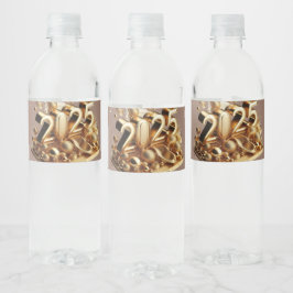 Gouden typografie Gelukkig Nieuwjaar 2025 Waterfles Etiket
