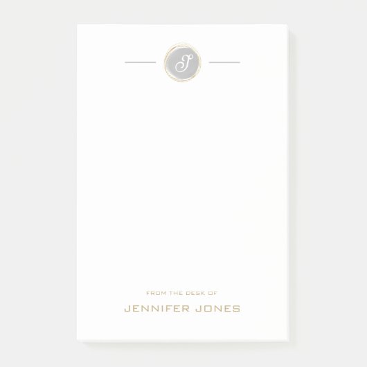 Gouden typografie grijze waterverf monogram naam post-it® notes (Voorkant)