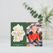 gouden typografie groene kerstvakantie briefkaart (Staand voorkant)