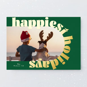 gouden typografie in vet en groene ovale foto kers folie feestdagenkaart