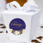 Gouden Typografie Kerst Poinsettia blauw Ronde Sticker