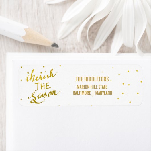 Gouden Typografie Koester het Seizoen Script Foto Etiket (Insitu)