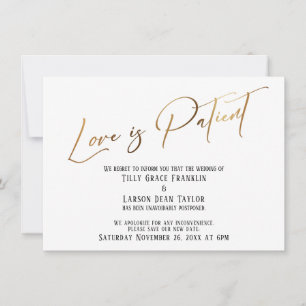 Gouden Typografie Liefde is Patient Wedding Delay  Kaart