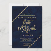 Gouden typografie marineblauw aquarel Bat Mitzvah Kaart (Voorkant)