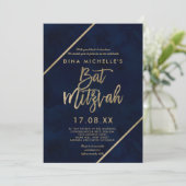 Gouden typografie marineblauw aquarel Bat Mitzvah Kaart (Staand voorkant)