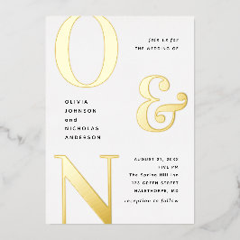 Gouden typografie moderne trouw + details folie uitnodiging
