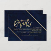 Gouden typografie navy blauwe bruiloft richting informatiekaartje (Voorkant / Achterkant)