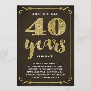 Gouden Typografie   Nep Folie 40ste Verjaardag Kaart