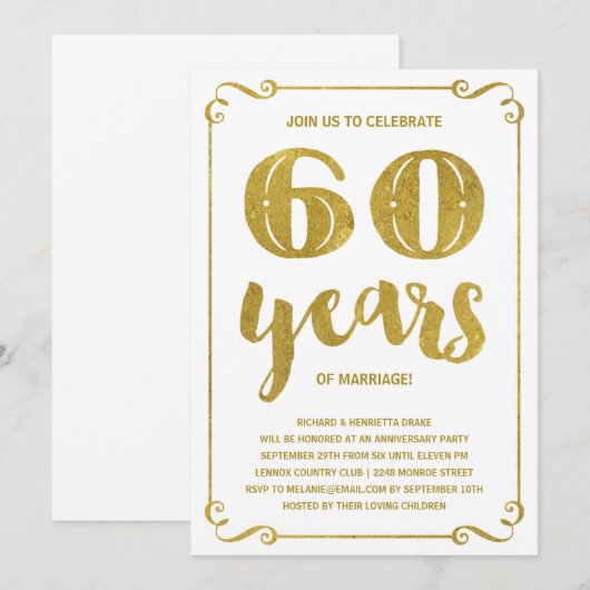 Gouden Typografie | Nep Folie 60ste Verjaardag Kaart (Voorkant / Achterkant)