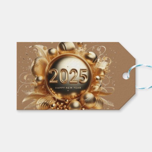 Gouden typografie Nieuwjaar 2025 Cadeaulabel (Voorkant (Horizontaal))