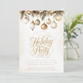 Gouden Typografie Ornamenten Baubles Kerstfeest Kaart (Staand voorkant)
