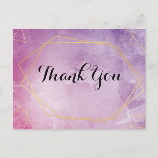 Gouden typografie roze waterverf Dank je Briefkaart (Voorkant)
