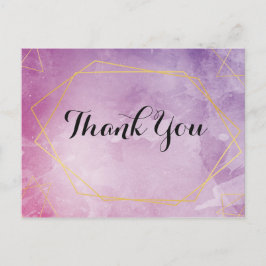 Gouden typografie roze waterverf Dank je wel Briefkaart