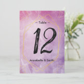 Gouden typografie roze waterverf tafelnummer (Staand voorkant)