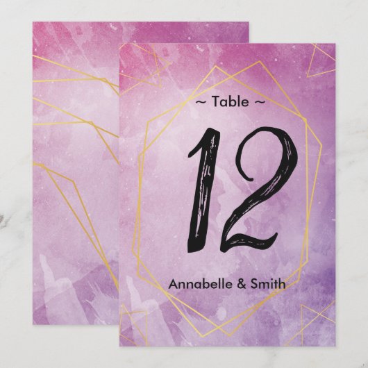 Gouden typografie roze waterverf tafelnummer (Voorkant / Achterkant)