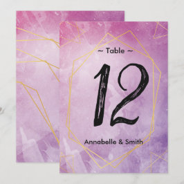 Gouden typografie roze waterverf tafelnummer